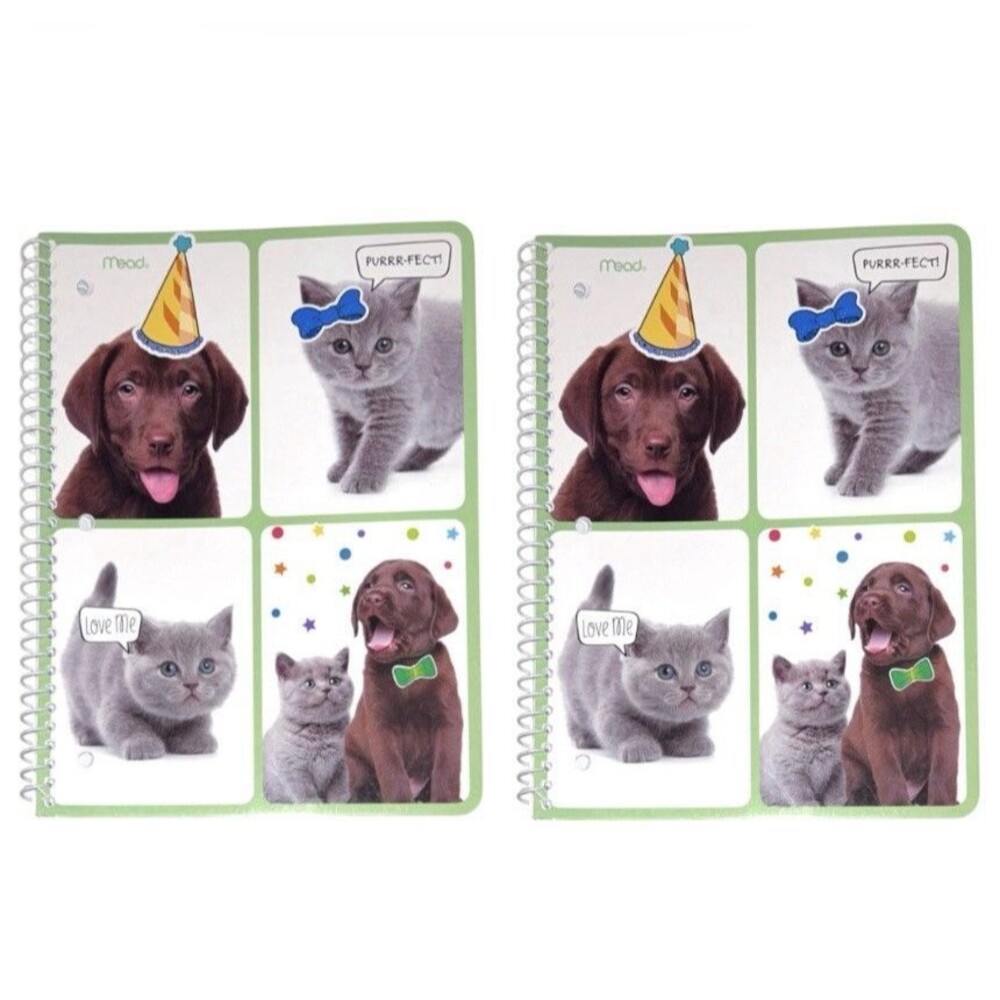 2x Mead Purrs and Grrrs Decorative Spiral Wide Ruled Notebooks 70 Sheets Each